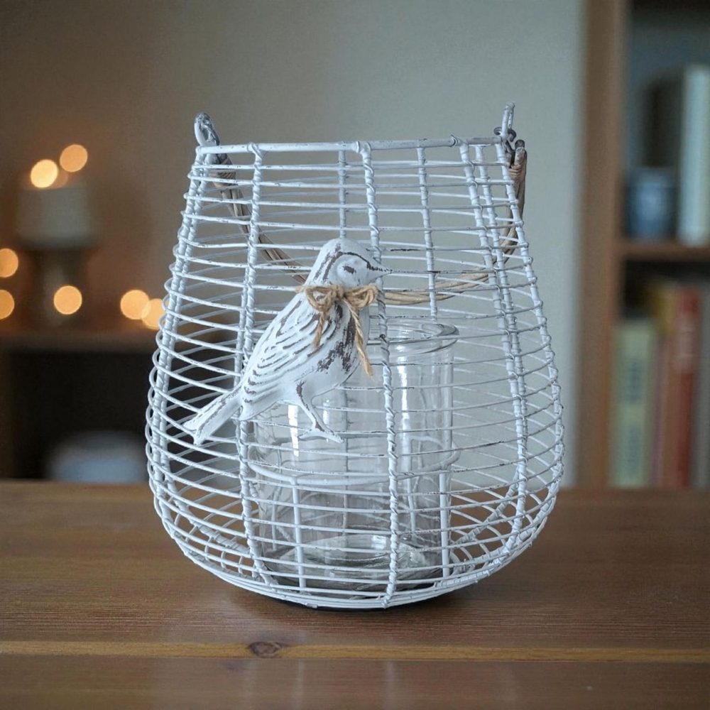 White Birdcage Candle Holder